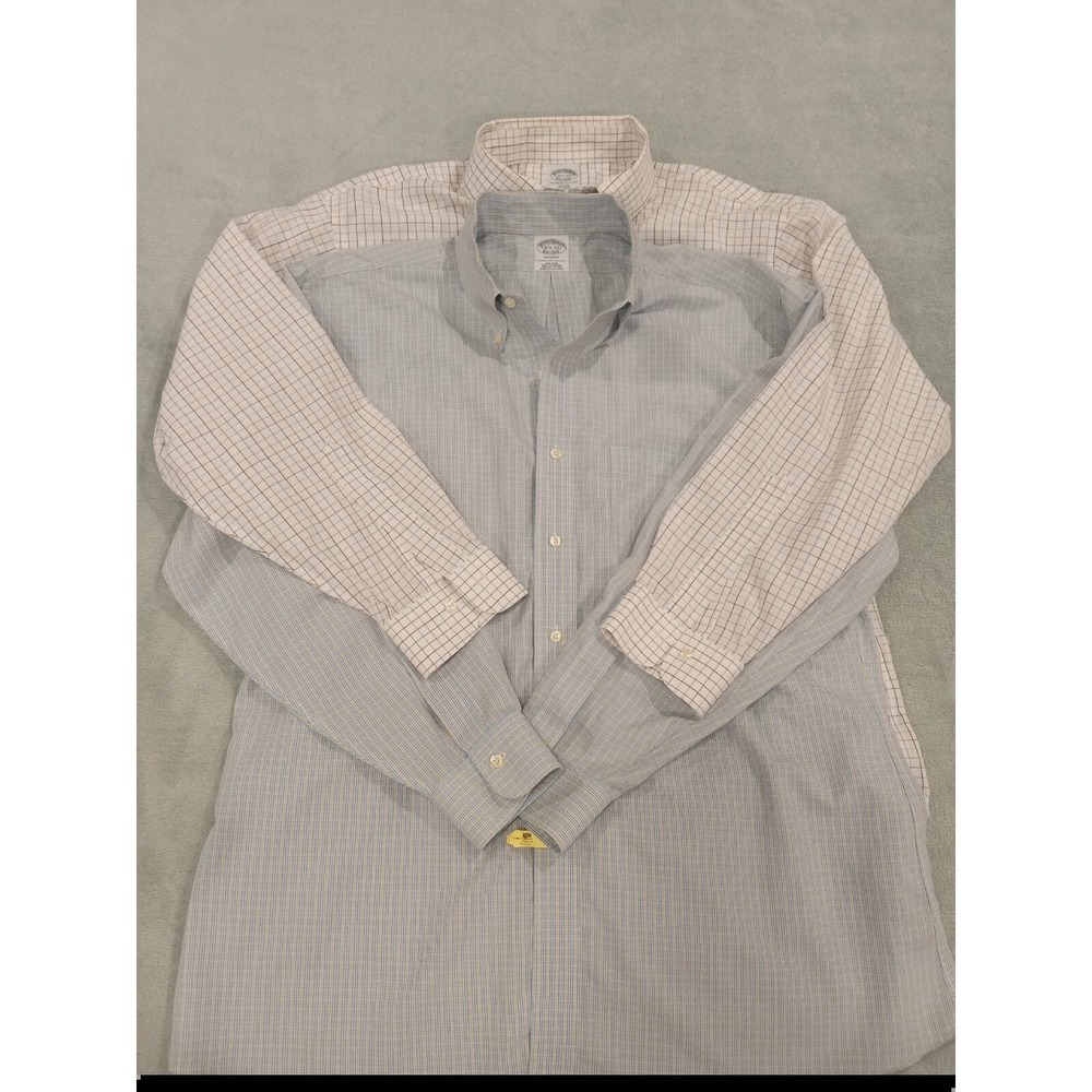 (2) Mens Brooks Brothers Original Polo 346Dress Button Shirt 15.5-2/3 Blue White